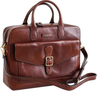 The Bridge Bruine leren schoudertas met rits - Heren - Laptoptassen - Bruin - ONE Size - Leer - Tassen