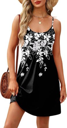 Generic Floral Dresses for Women UK, Womens Boho Floral Printed Dress Summer Sleeveless Adjustable Strap Beach Mini Dresses with Pockets Mum Birthday Gifts,Bl