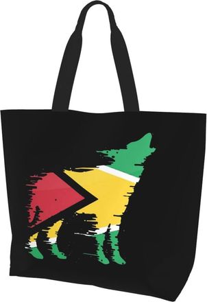 AOOEDM Guyana Flag Wolf Ladies Canvas Tote Reusable Shopping Bag