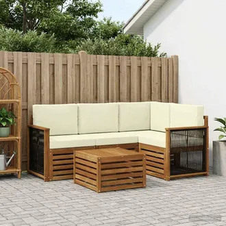 vidaXL Vidaxl Set Di Divani Da Esterno 5 Pz Naturale E Crema Poliestere