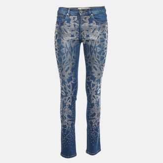 Roberto Cavalli Blue Denim Studded Slim Fit Jeans S/waist