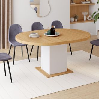 IDMarket Idmarket - Mesa De Comedor Redonda Extensible Eden 4-8 Personas Madera Y Blanco 120-160 Cm
