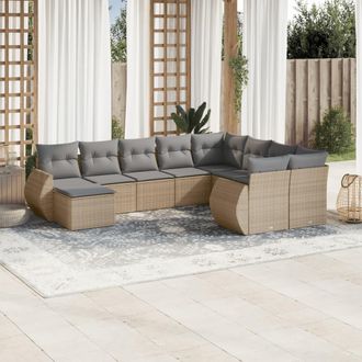 vidaXL Juego De Sof&aacute;s Jard&iacute;n Con Cojines Beige 10 Pzas Rat&aacute;n Sint&eacute;tico Vidaxl
