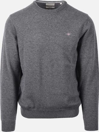 GANT Mens Gant Superfine Lambswool Crew Neck Knitwear Charcoal Melange - Grey - Size: 38