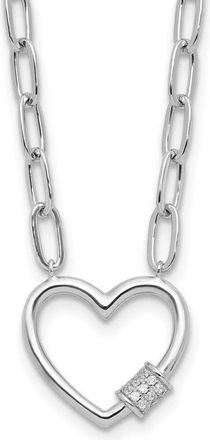 Diamond2Deal Sterling Silver Cubic Zirconia Heart Paperclip Link Chain Necklace 16 with 2 Ext