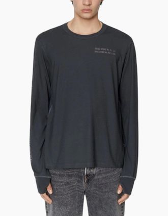 Diesel Mens DIESEL T-JUBIND-LS-SLITS Mens T Shirts Cotton Crew Neck Long Sleeve Black Tee - Size: 38