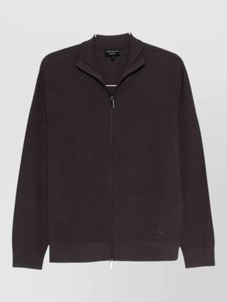 Emporio Armani high collar cardigan chevron pattern knit