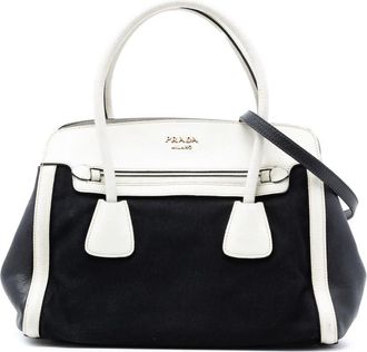 Prada Pre-owned Prada Bicolor Saffiano Cuir Trimmed Canvas Satchel GJFI8PK4FXKTNT3T