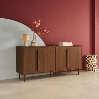Sweeek Aparador vintage efecto madera con 4 puertas, 160cm, nogal