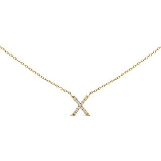 House of Brilliance 10K Yellow Gold Diamond Accent A-Z Block Initial Pendant Necklace in Yellow Gold | X at Nordstrom