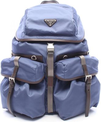 Prada Blue Brown Nylon Leather Backpack Handbag (Pre-Owned)