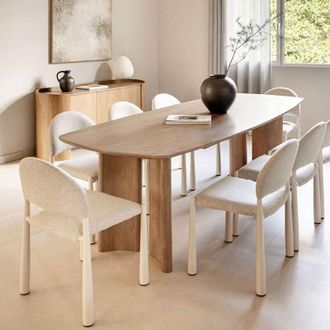 Sklum Set De Mesa Rectangular 200x100 Cm En Madera De Mango Sidney Y 8 Sillas De Comedor En Boucl&eacute; Nagore Sklum