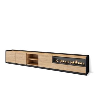 Skraut Home Skraut Home - Mueble Tv, Televisi&oacute;n, 310x37x50cm, Para Tv Hasta 80, Chimenea El&eacute;ctrica, Roble Y Negro