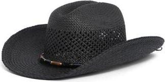 Vince Camuto Stone Trim Straw Cowboy Hat in Black at Nordstrom Rack