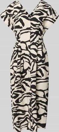 Ichi Midikleid aus Leinen-Viskose-Mix mit V-Ausschnitt in Offwhite, Gr&ouml;&szlig;e 34