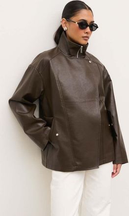 Pretty Lavish bomber in pelle sintetica con collo a imbuto, color cioccolato-Marrone