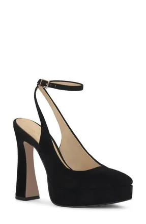 Jessica Simpson Nelica Ankle Strap Platform Pointed Toe Pump in Black at Nordstrom, Size 8.5