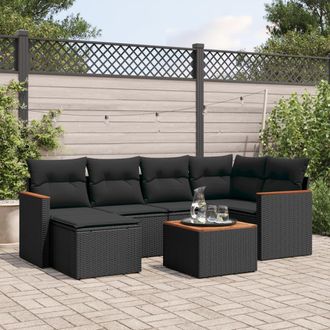 vidaXL Vidaxl - Set De Comedor De Jard&iacute;n 7 Pzas Y Cojines Rat&aacute;n Sint&eacute;tico Negro