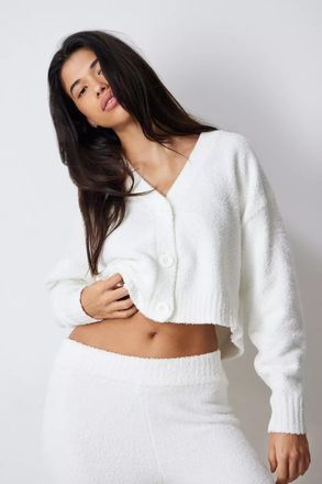 UGG Nyomi Cardigan Sweater Womens White Knitted Ribbed Cuffs Long Sleeve GBO104