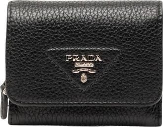 Prada Pre-owned Wallets, female, Black, Size: ONE SIZE Pre-owned Vitello Daino mini trifold wallet