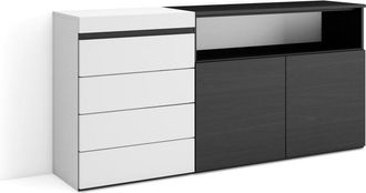 Skraut Home C&oacute;moda efecto madera blanco y negro 157x35x75cm