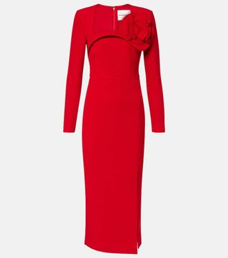 Roland Mouret Floral-appliqué crêpe midi dress