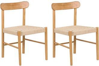 Beliani Conjunto De 2 Sillas De Comedor Estructura De Madera De Caucho Asientos De Cuerda De Papel Comedor Sin Reposabrazos Estilo Retro Marr&oacute;n Y Beige Eagan