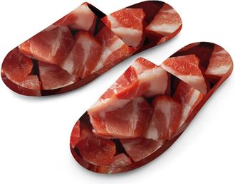 Generic Pork Meat Sliced Cubes Cotton Slippers for Men Memory Foam House Slippers Soft Anti-skid Sole Indoor Outdoor Shoes