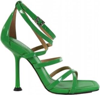 Michael Kors Imani Patent Leather Sandal - Dames - Sandalen met hakken - Groen - 40 EU - Leer - Schoenen
