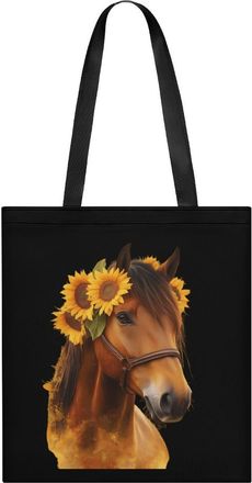 Generic Horse Sunflowers Womens Tote Casual Shopping Bag Lightweight Shoulder Bags Hobos Handbag for Work Travel Daily 35x40cm