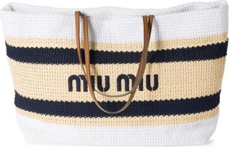 Miu Miu striped crochet tote bag - women - Viscose/Cotton/Polyester/Calf Leather - OS - White