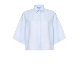Max Mara Dames, Blouses & Shirts, Blauw, Maat: L Linnen