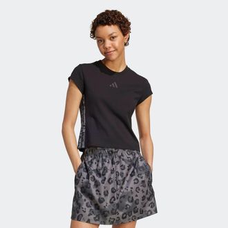 adidas T-Shirt ADIDAS SPORTSWEAR W AOP TEE, Damen, Gr. XS, schwarz (schwarz, multicolor, grau five), Obermaterial: 93% Baumwolle, 7% Elasthan, Rundhals, Shir