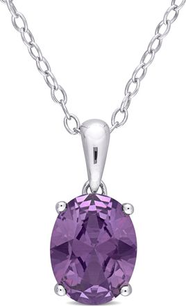 Mimi & Max 2 1/2ct TGW Oval Simulated Alexandrite Solitaire Classic Basket Setting Pendant with Chain in Sterling Silver