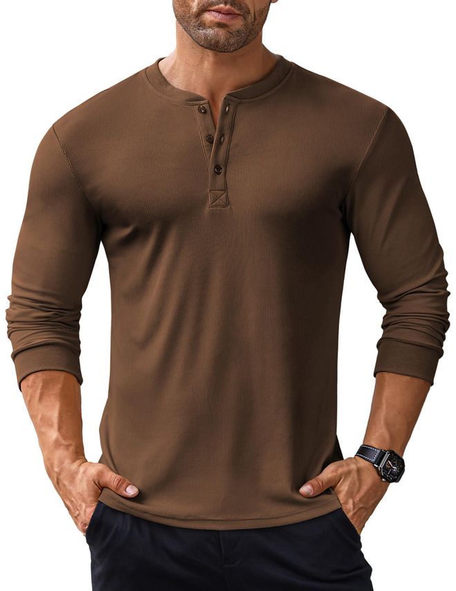 DHYUEN Herren Henley Shirt - V-Ausschnitt Mit Knopfleiste 3/4 Arm