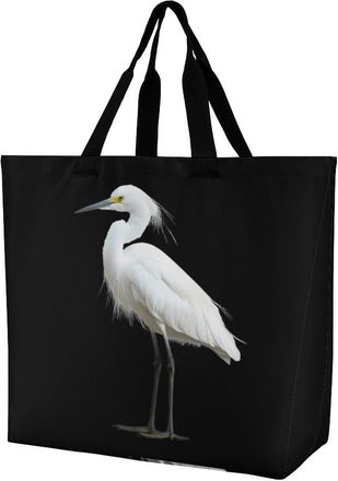 Generic Snowy Heron Reusable Shopping Bags One Shoulder Grocery Tote Bag Waterproof Big Purse for Work Travel