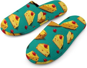 Generic Yellow Pineapple Cake Slices Mens Cozy Memory Foam Slippers Warm Cotton House Shoes Comfy Slipper for Indoor Outdoor