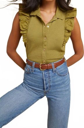 Nation Ltd Archer Ruffle Button Top In Lichen