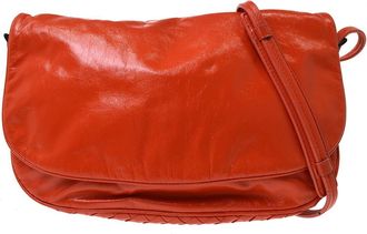Bottega Veneta Flap Messenger Leather With Intrecciato Detail Red Leather Handbag (Pre-Owned)