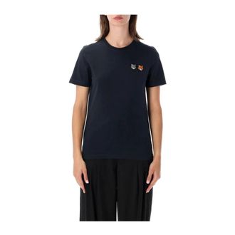 Maison Kitsun&eacute; Camiseta Regular con Doble Cabeza de Zorro - Tops - Mujer - Negro - S