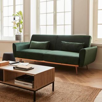 Sweeek 3-seater Velvet Convertible Sofa Bed in Dark Green