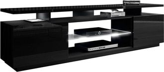Mirjan24 Mueble Tv Figura, Negro + Negro Brillante, N&uacute;mero De Puertas: 2, N&uacute;mero De Cajones: 0, 180x56x40cm, Led