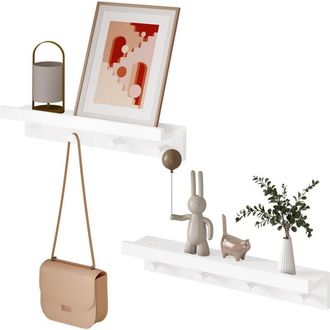 Woltu Woltu - 2x Estanter&iacute;a Colgante De Pared Con 4 Ganchos, 51x12x10cm, Blanco