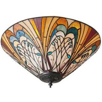 Loops Tiffany Glass Flush Ceiling Light - French Style Design - Dimmable LED Lamp in Clear