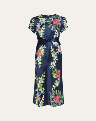 Saloni Gwen Floral Silk-Blend Dress