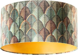 QAZQA Qazqa Cl&aacute;sico/antiguo Algod&oacute;n Pantalla De L&aacute;mpara De Terciopelo Con Dise&ntilde;o De Hojas Y Interior Dorado 50/50/25, Redonda Apto Para L&aacute;mpara Colgante Y D