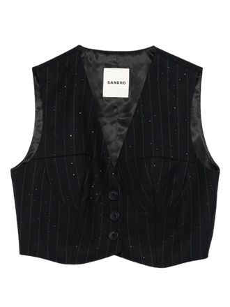 Sandro pinstriped vest - women - Wool/Polyester/Viscose/Elastane/Polyester/Viscose - 1 - Blue