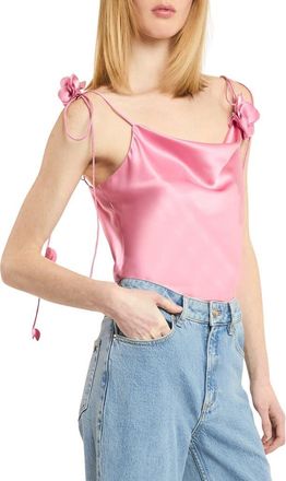Cinq &agrave; Sept Marta Trailing Flower Silk Camisole in Rosewater Pink at Nordstrom, Size Xx-Small