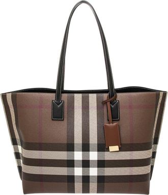 Burberry Check E-Canvas & Leather Tote