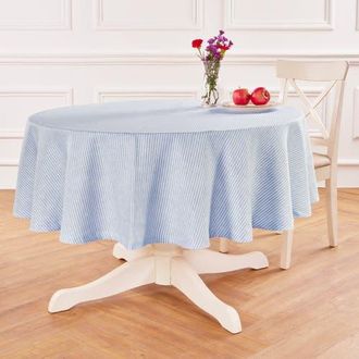 Solino Home Linen Round Tablecloth - Narrow Stripe in Cornflower Blue And White at Nordstrom, Size Medium